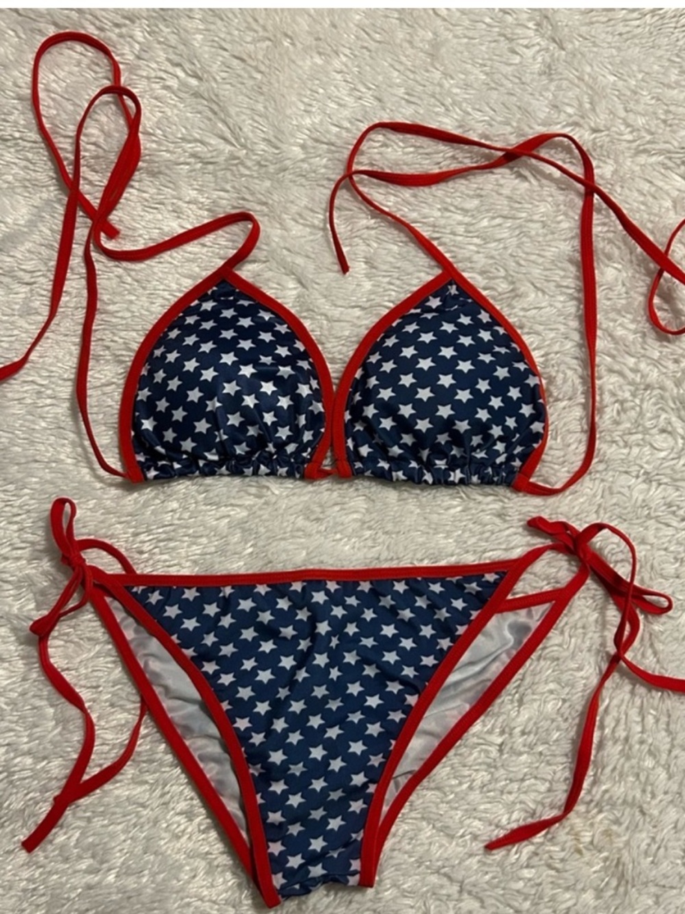 Red White and Blue String Bikini with Ruched Bottoms